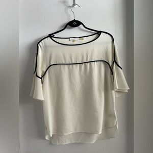 CALVIN KLEIN Ivory Blouse with Black Trim
